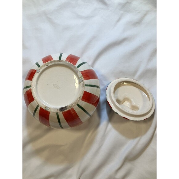 Stripped Christmas Ball Tree Ornament Cookie Jar Kitchen Holiday Baking Storage - Picture 3 of 5